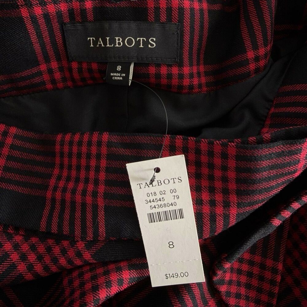 NWT Talbots Red & Black Plaid Wool Blend A-Line Skirt - Size 8 Preppy Holiday - Picture 7 of 12